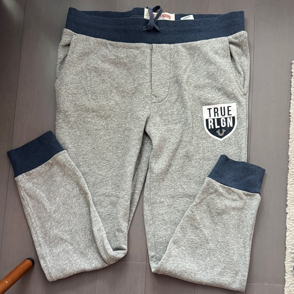 True Religion Logo Jogger Sweatpants Men’s Size L Gray